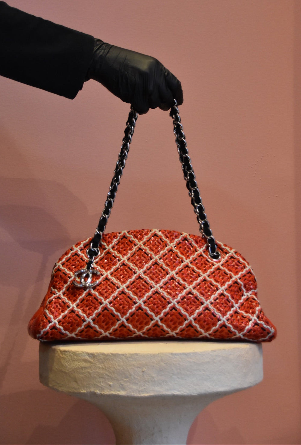 Orange Woven Chain Shoulder Bag