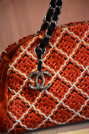 Orange Woven Chain Shoulder Bag