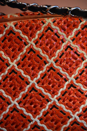 Orange Woven Chain Shoulder Bag