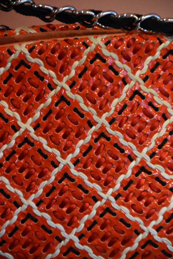 Orange Woven Chain Shoulder Bag