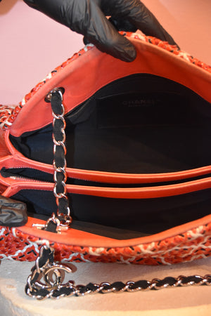 Orange Woven Chain Shoulder Bag