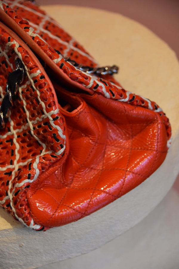 Orange Woven Chain Shoulder Bag