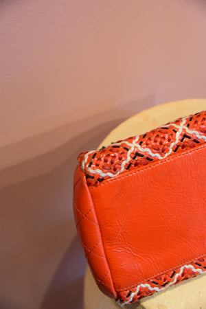 Orange Woven Chain Shoulder Bag