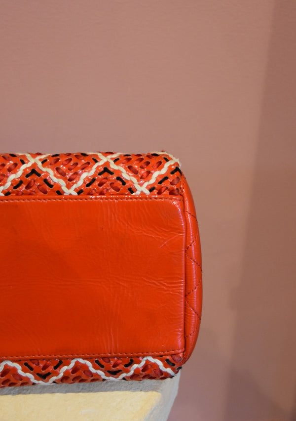 Orange Woven Chain Shoulder Bag