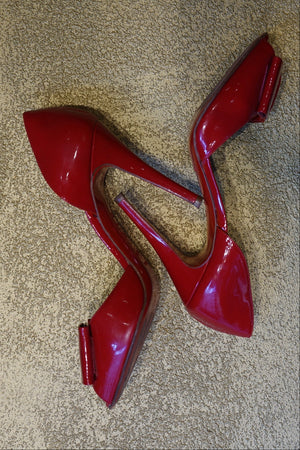 Red Patent Pointed Heel Pumps