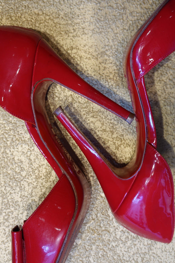 Red Patent Pointed Heel Pumps