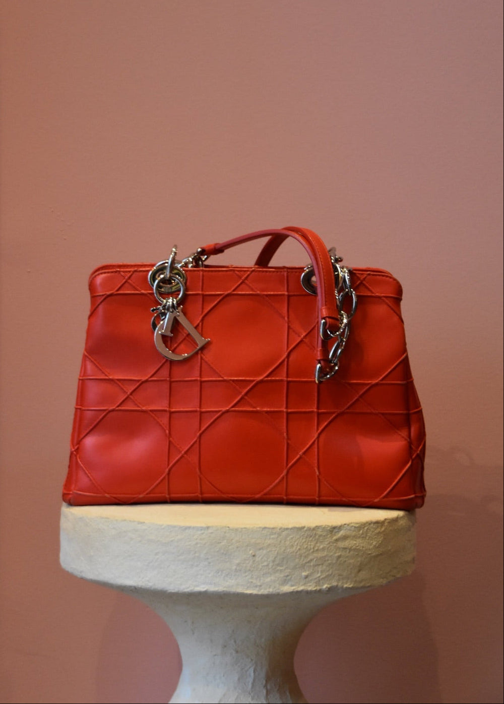 Red Quilted Top Handle Bag