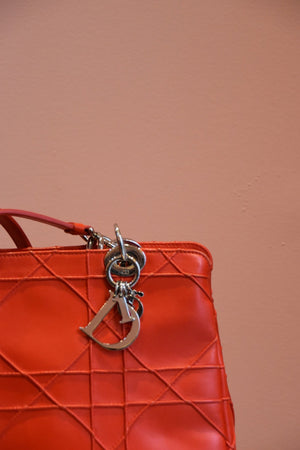 Red Quilted Top Handle Bag