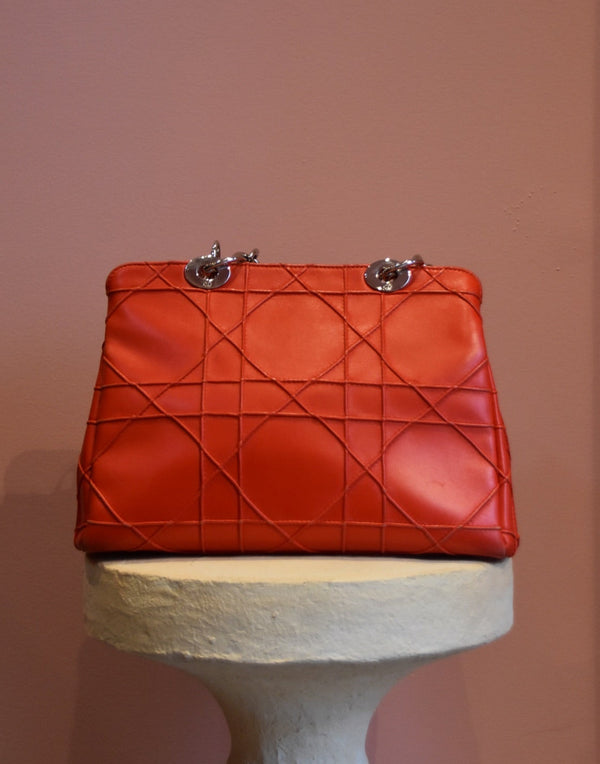 Red Quilted Top Handle Bag