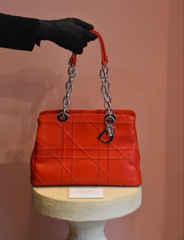 Red Quilted Top Handle Bag