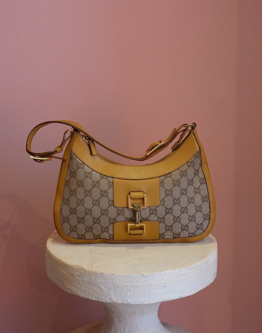 Tan Monogram Hobo Shoulder Bag