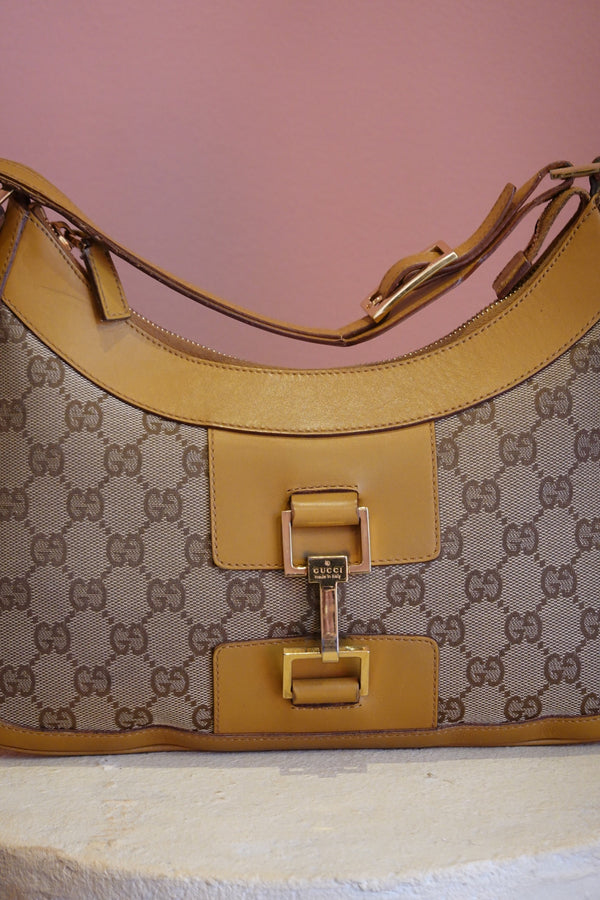 Tan Monogram Hobo Shoulder Bag