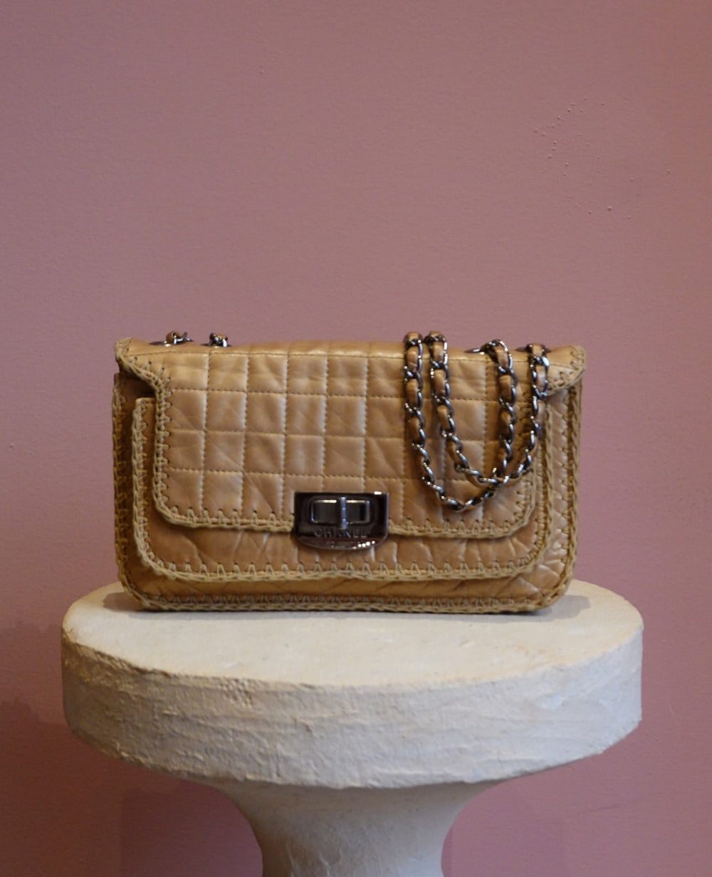 Tan Quilted Chain Shoulder Bag