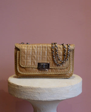Tan Quilted Chain Shoulder Bag