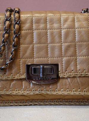 Tan Quilted Chain Shoulder Bag