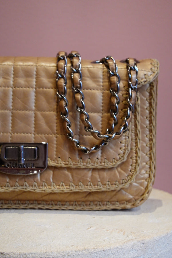 Tan Quilted Chain Shoulder Bag