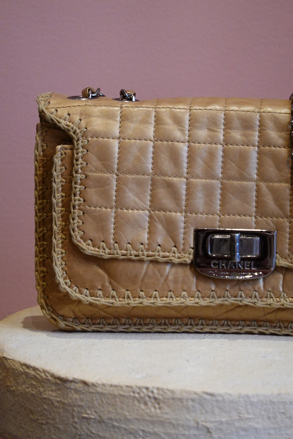 Tan Quilted Chain Shoulder Bag