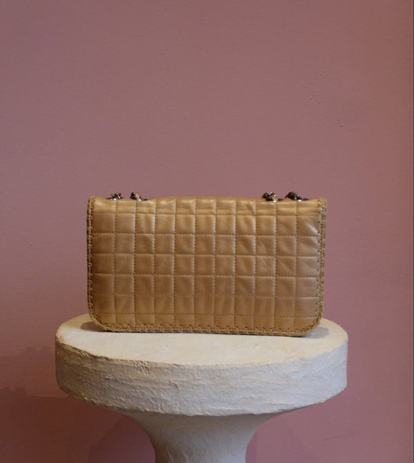 Tan Quilted Chain Shoulder Bag