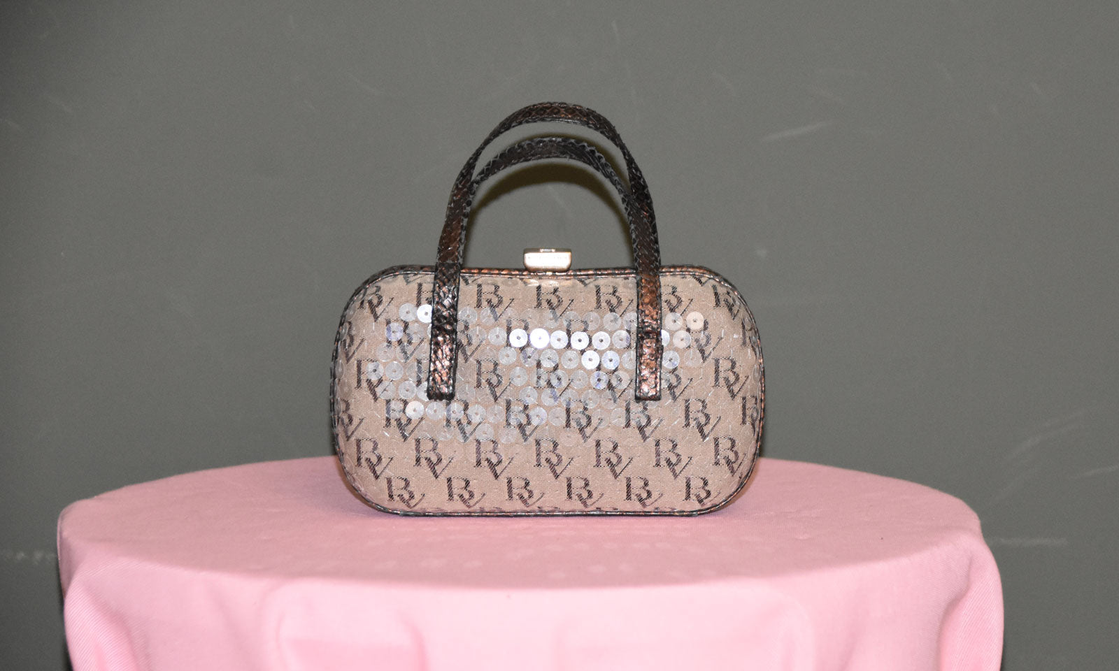 BOTTEGA VENETA VINTAGE PYTHON-TRIMMED MONOGRAM BAG