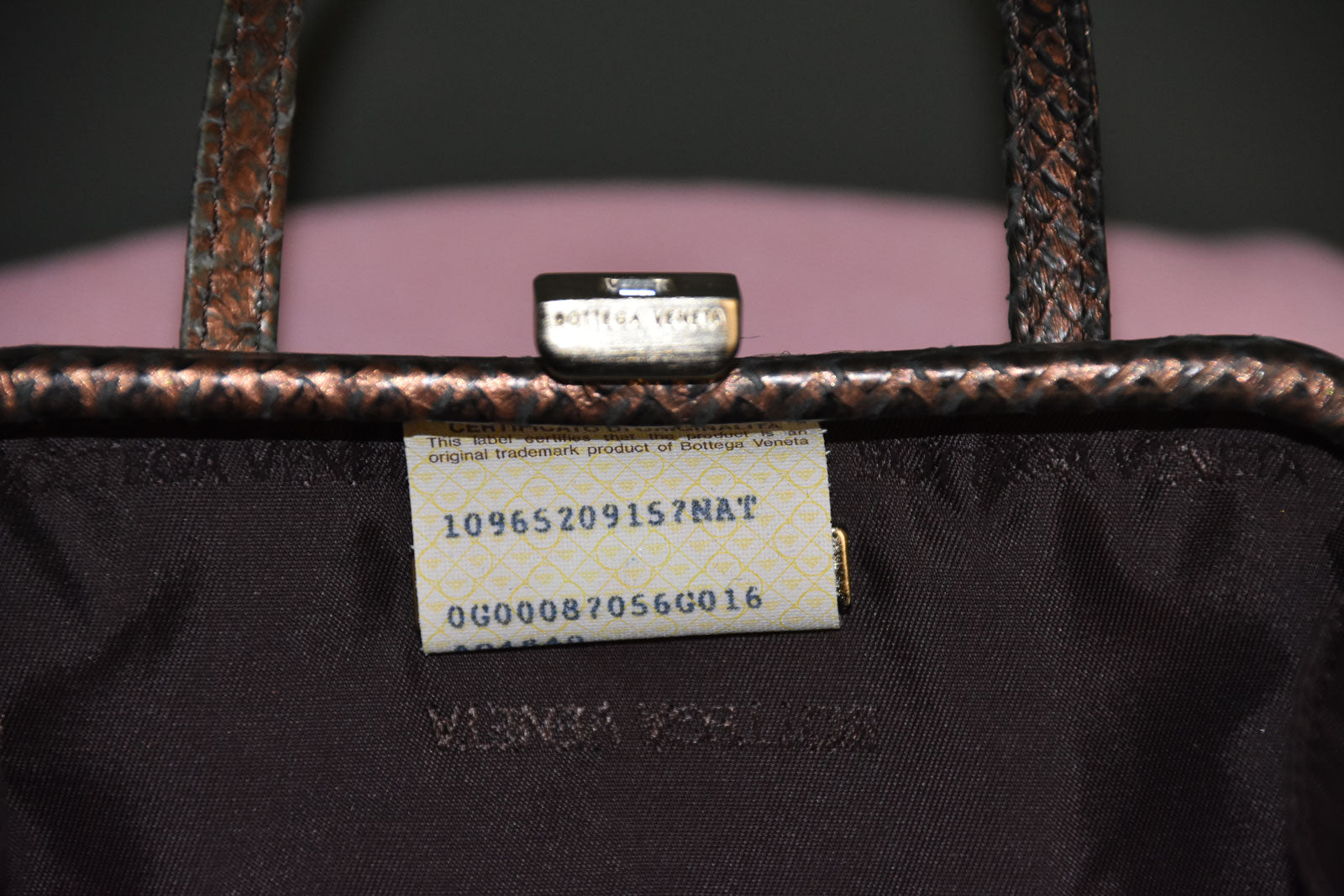 BOTTEGA VENETA VINTAGE PYTHON-TRIMMED MONOGRAM BAG