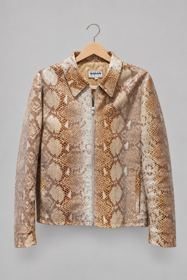 Vintage snake-print leather jacket hanger-front
