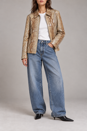 Vintage snake-print leather jacket styled-front-boots