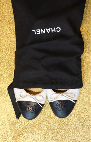 White Black Cap Toe Ballet Flats