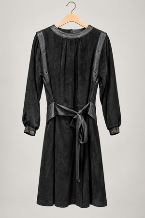 Yves Saint Laurent vintage suede and leather dress — hanger-front