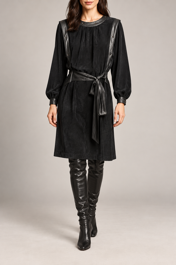 Yves Saint Laurent vintage suede and leather dress — styled-front