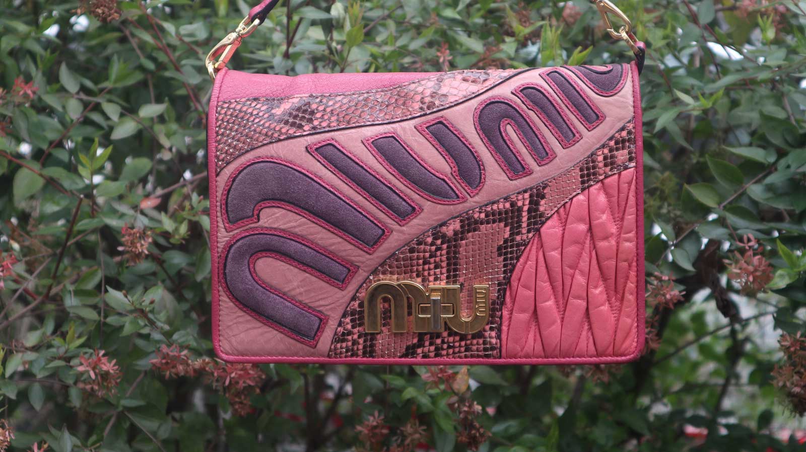 MIU MIU MY LOGO PATCHWORK SHOULDER BAG