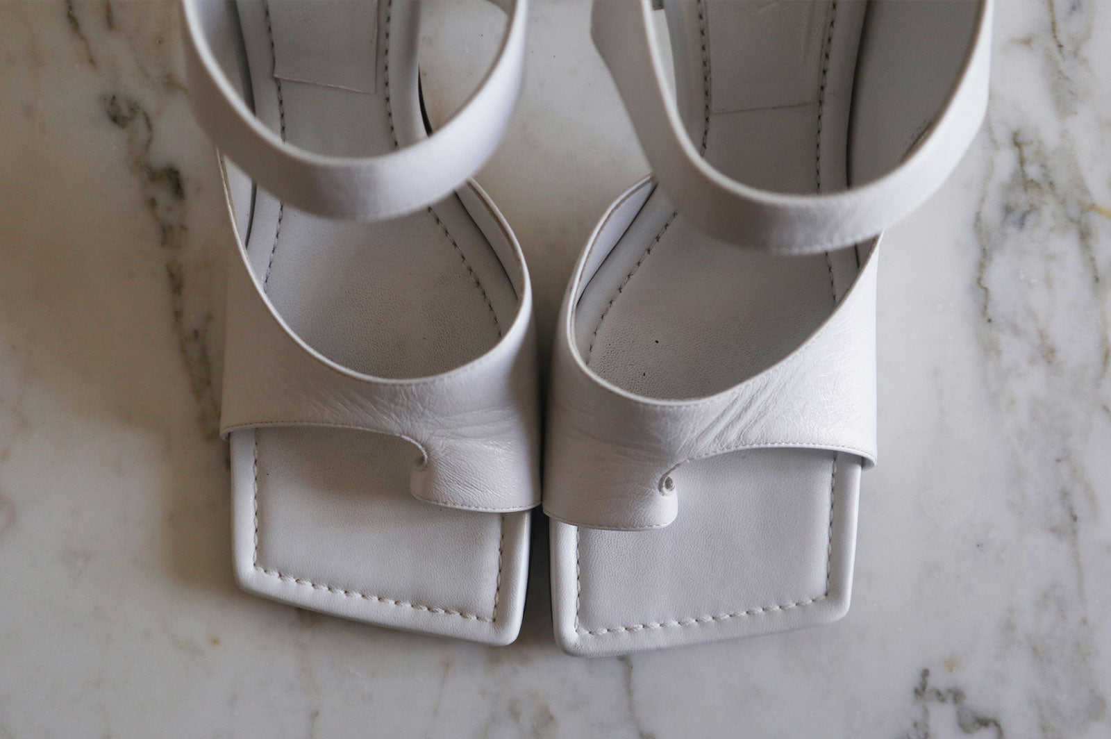 Bottega Veneta White Leather Cutout Slide Sandals