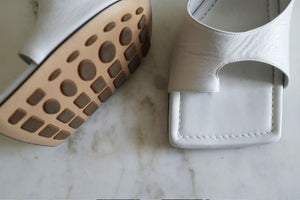 Bottega Veneta White Leather Cutout Slide Sandals
